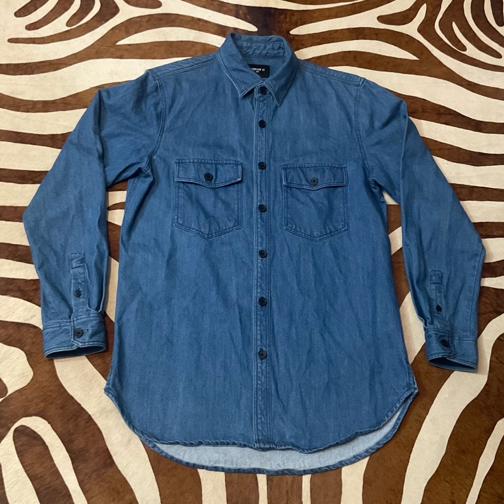 Men’s Thick Denim Long Sleeve Button Down Shirt Size XS